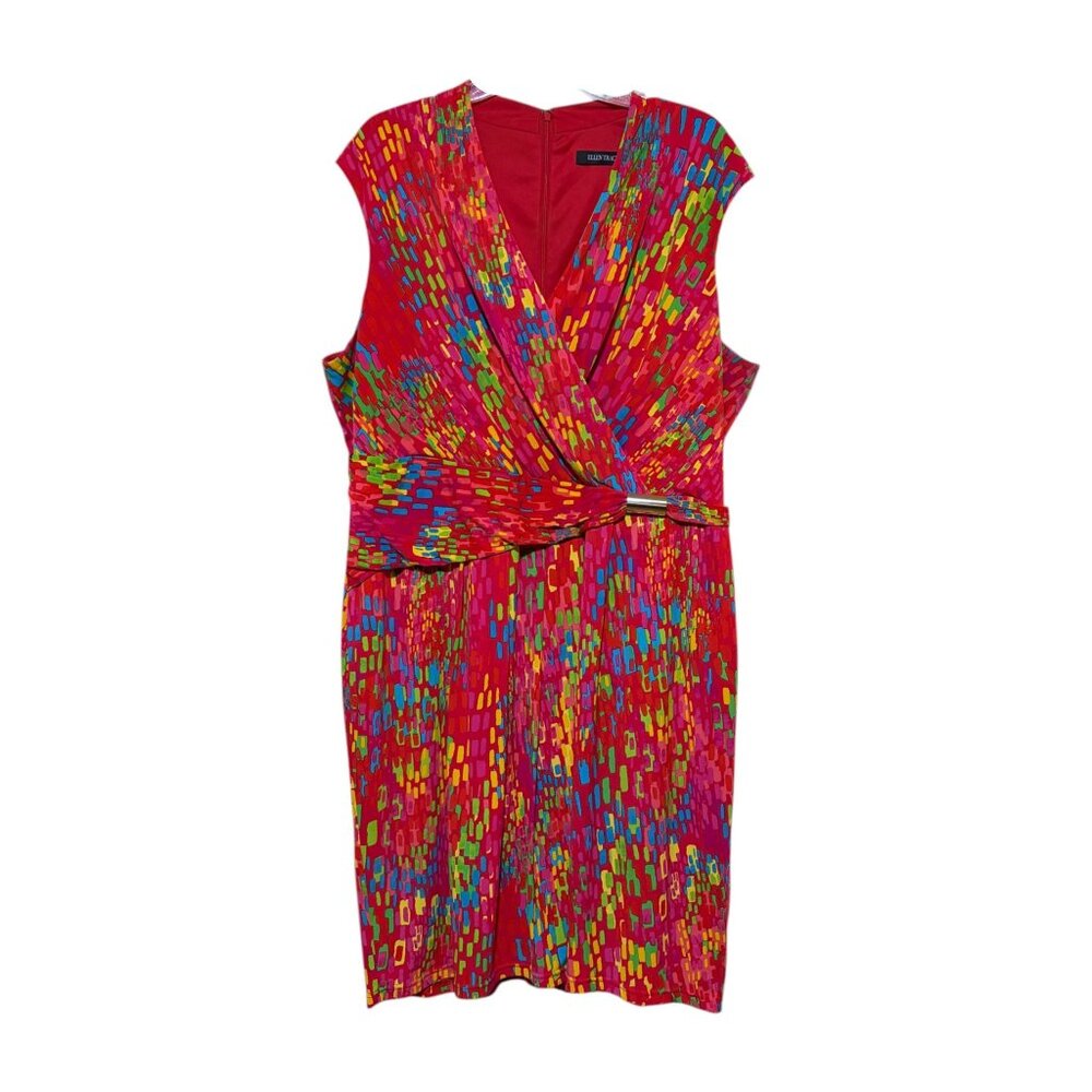 Ellen Tracy Color Block Jersey Dress 20 Faux Wrap Sleeveless Wedding Maximalist